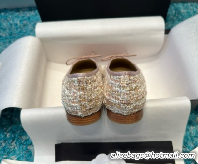 Buy Luxury Chanel Tweed & Leather Ballet Flats CHB070709 Pink