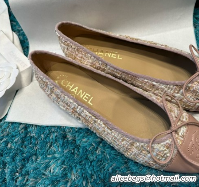 Buy Luxury Chanel Tweed & Leather Ballet Flats CHB070709 Pink