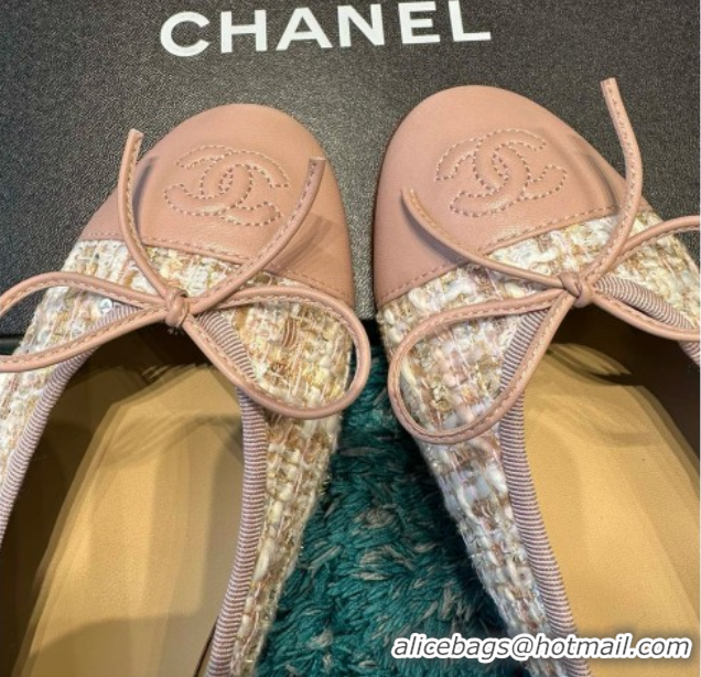 Buy Luxury Chanel Tweed & Leather Ballet Flats CHB070709 Pink