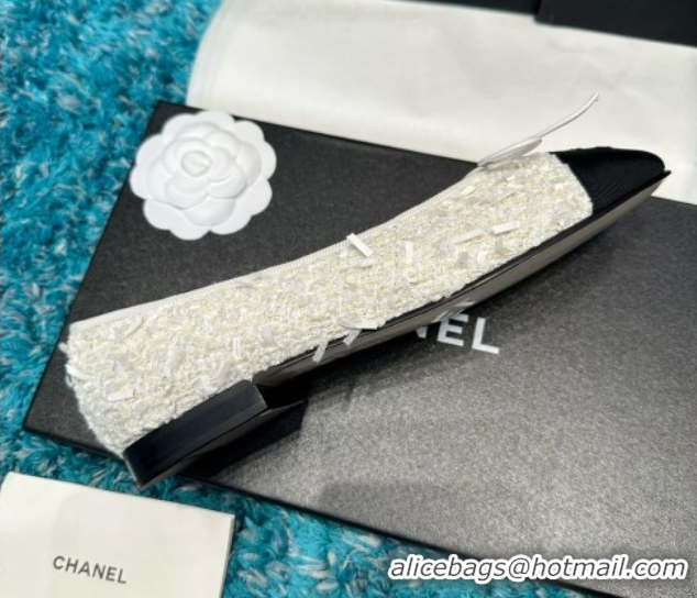 Low Price Chanel Tweed & Grosgrain Ballet Flats CHB070710 White