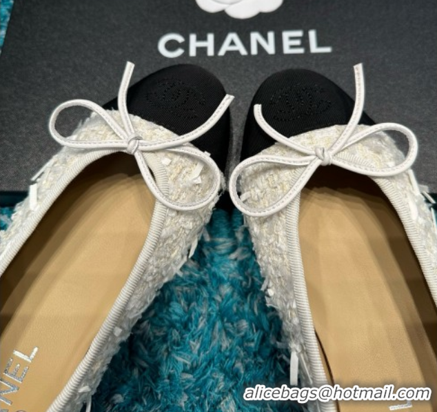 Low Price Chanel Tweed & Grosgrain Ballet Flats CHB070710 White