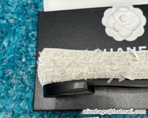 Low Price Chanel Tweed & Grosgrain Ballet Flats CHB070710 White