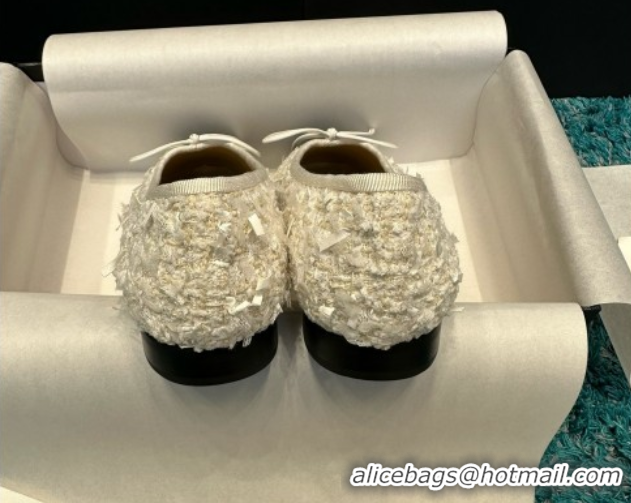 Low Price Chanel Tweed & Grosgrain Ballet Flats CHB070710 White