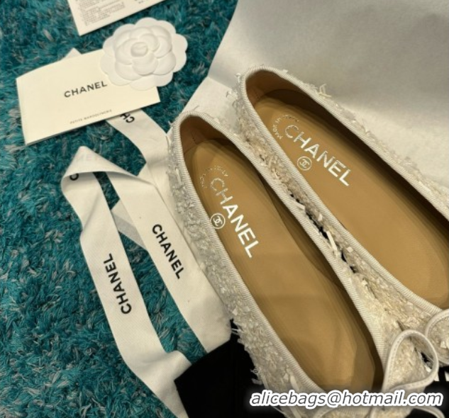 Low Price Chanel Tweed & Grosgrain Ballet Flats CHB070710 White