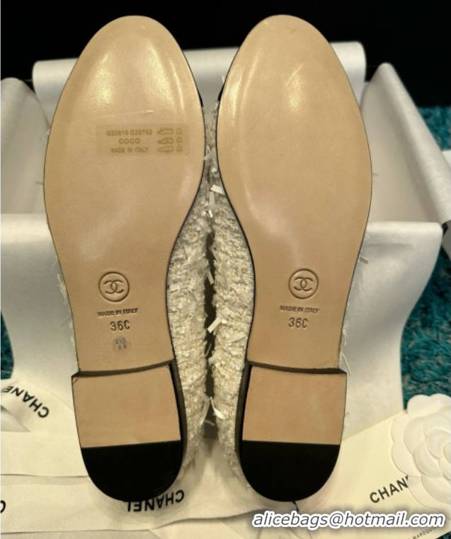 Low Price Chanel Tweed & Grosgrain Ballet Flats CHB070710 White