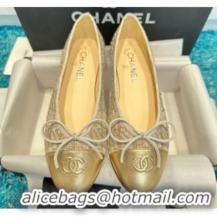 Good Looking Chanel Tweed & Leather Ballet Flats CHB070711 Beige/Gold