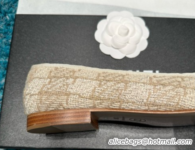 Good Looking Chanel Tweed & Leather Ballet Flats CHB070711 Beige/Gold