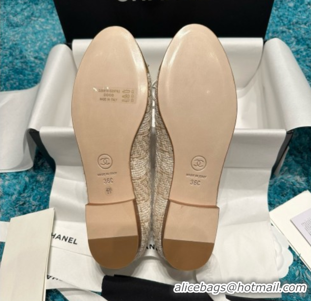 Good Looking Chanel Tweed & Leather Ballet Flats CHB070711 Beige/Gold