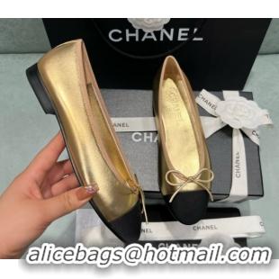 Duplicate Chanel Grosgrain & Lambskin Ballet Flats CHB070713 Black/Gold