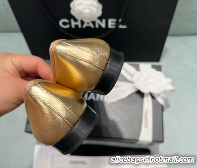 Duplicate Chanel Grosgrain & Lambskin Ballet Flats CHB070713 Black/Gold