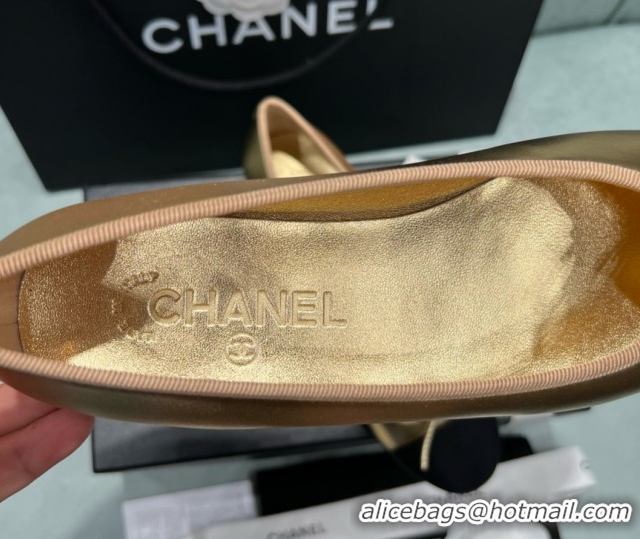 Duplicate Chanel Grosgrain & Lambskin Ballet Flats CHB070713 Black/Gold