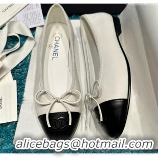 Best Product Chanel Lambskin Classic Ballerinas CHB070714 White/Black