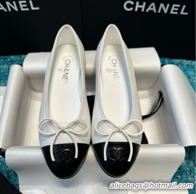 Best Product Chanel Lambskin Classic Ballerinas CHB070714 White/Black