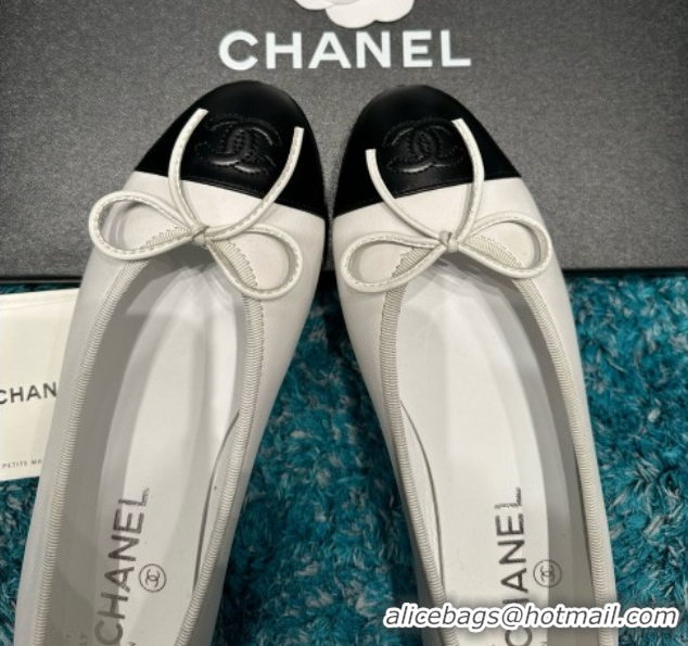Best Product Chanel Lambskin Classic Ballerinas CHB070714 White/Black