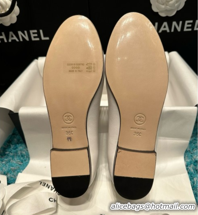 Best Product Chanel Lambskin Classic Ballerinas CHB070714 White/Black