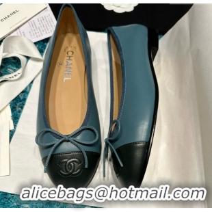 Luxury Discount Chanel Lambskin Ballet Flats CHB070716 Blue/Black