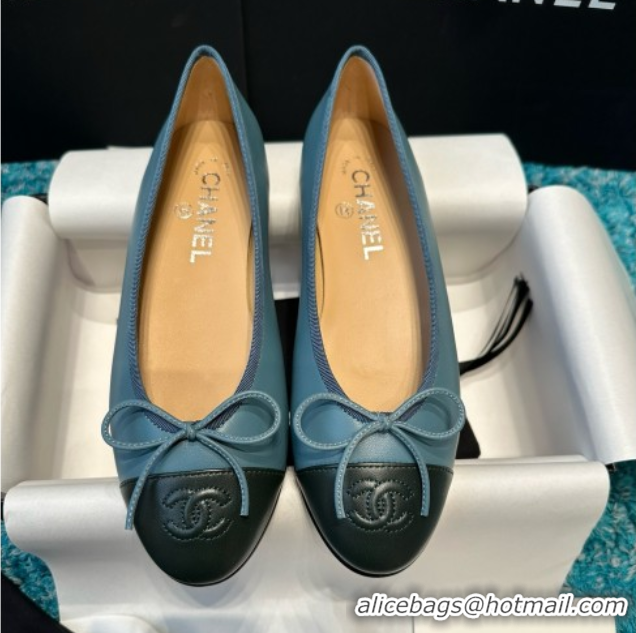 Luxury Discount Chanel Lambskin Ballet Flats CHB070716 Blue/Black