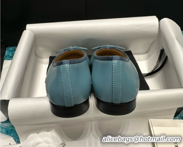 Luxury Discount Chanel Lambskin Ballet Flats CHB070716 Blue/Black