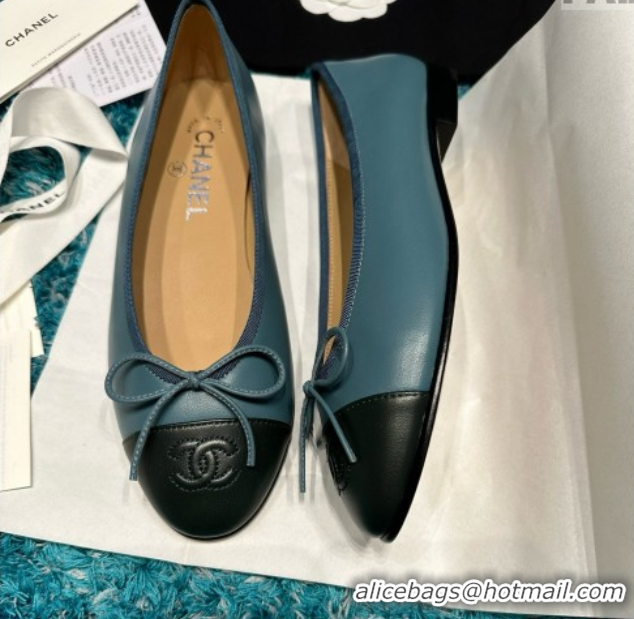 Luxury Discount Chanel Lambskin Ballet Flats CHB070716 Blue/Black