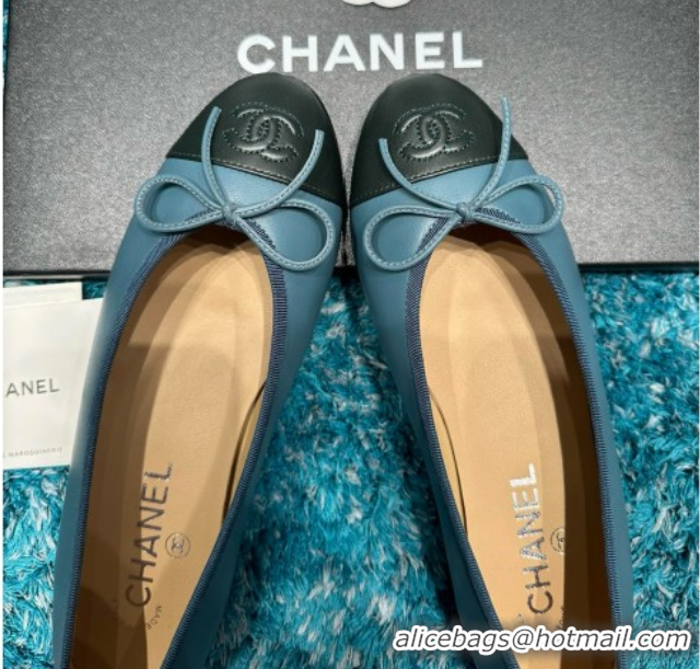 Luxury Discount Chanel Lambskin Ballet Flats CHB070716 Blue/Black