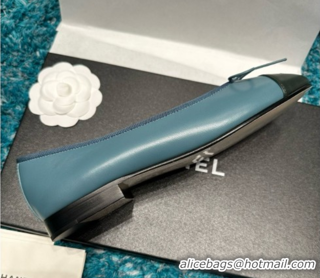 Luxury Discount Chanel Lambskin Ballet Flats CHB070716 Blue/Black