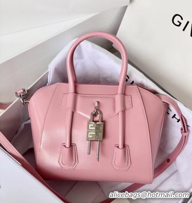 Luxury Cheap Givenchy Mini Antigona Lock Bag in Box Leather 5082 Light Pink 2023