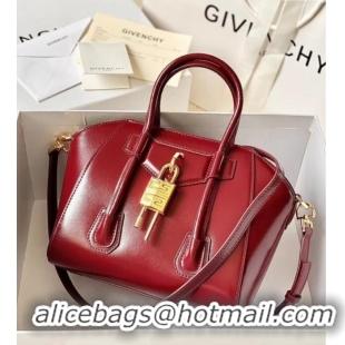 Spot Discount Givenchy Mini Antigona Lock Bag in Box Leather 5082 Burgundy 2023