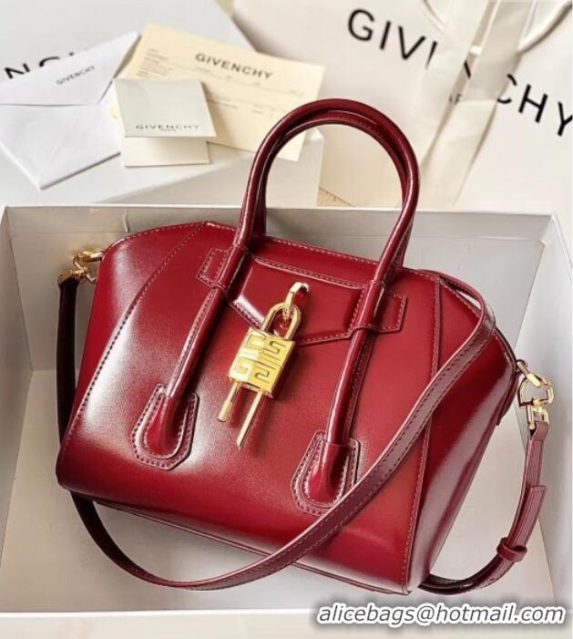 Spot Discount Givenchy Mini Antigona Lock Bag in Box Leather 5082 Burgundy 2023