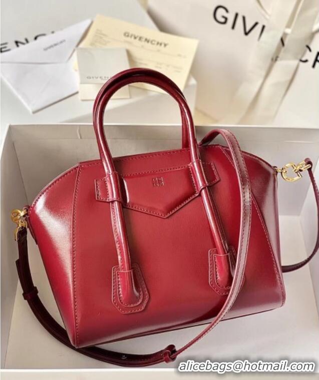 Spot Discount Givenchy Mini Antigona Lock Bag in Box Leather 5082 Burgundy 2023