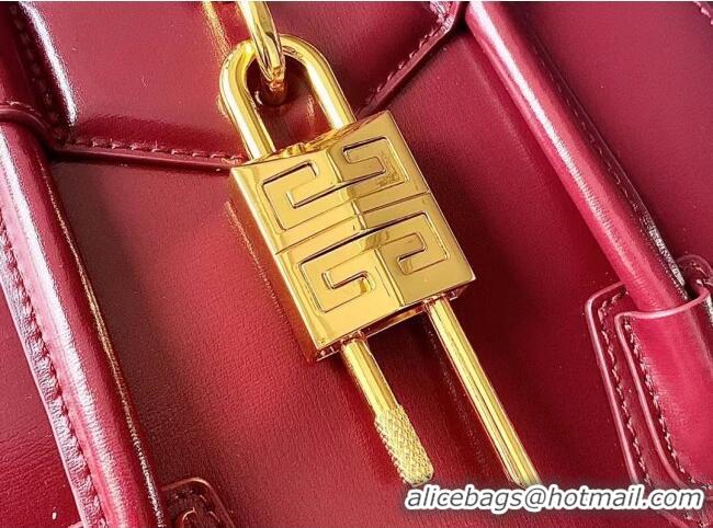 Spot Discount Givenchy Mini Antigona Lock Bag in Box Leather 5082 Burgundy 2023
