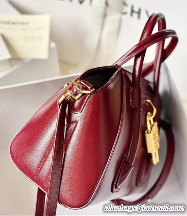 Spot Discount Givenchy Mini Antigona Lock Bag in Box Leather 5082 Burgundy 2023