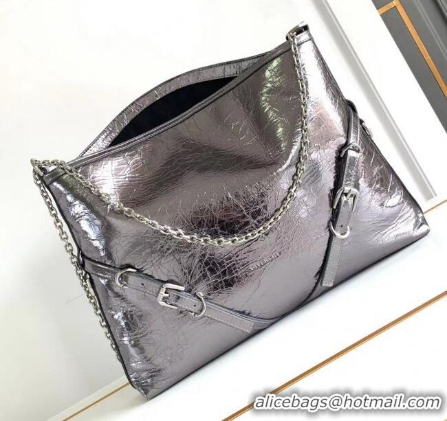 Most Popular Givenchy Medium Voyou Chain Bag in Laminated Leather 2503 Silver Grey 2024