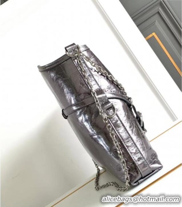 Most Popular Givenchy Medium Voyou Chain Bag in Laminated Leather 2503 Silver Grey 2024