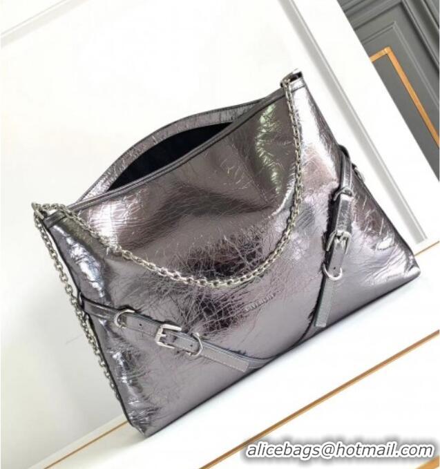 Most Popular Givenchy Medium Voyou Chain Bag in Laminated Leather 2503 Silver Grey 2024