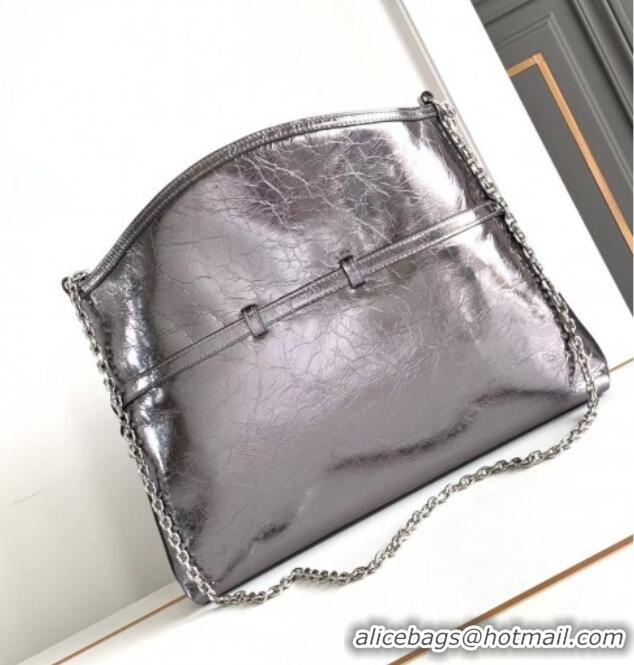Most Popular Givenchy Medium Voyou Chain Bag in Laminated Leather 2503 Silver Grey 2024