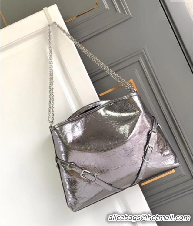 Most Popular Givenchy Medium Voyou Chain Bag in Laminated Leather 2503 Silver Grey 2024