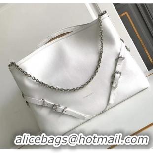 Spot Bulk Givenchy Medium Voyou Chain Bag in Tumbled Calfskin Leather 2503 White 2024