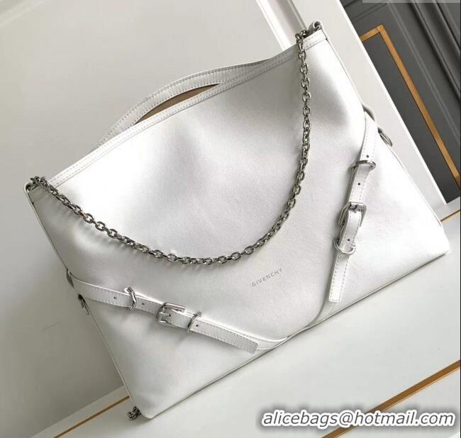 Spot Bulk Givenchy Medium Voyou Chain Bag in Tumbled Calfskin Leather 2503 White 2024