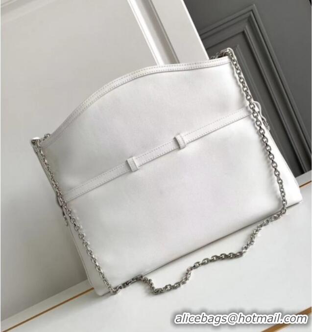 Spot Bulk Givenchy Medium Voyou Chain Bag in Tumbled Calfskin Leather 2503 White 2024