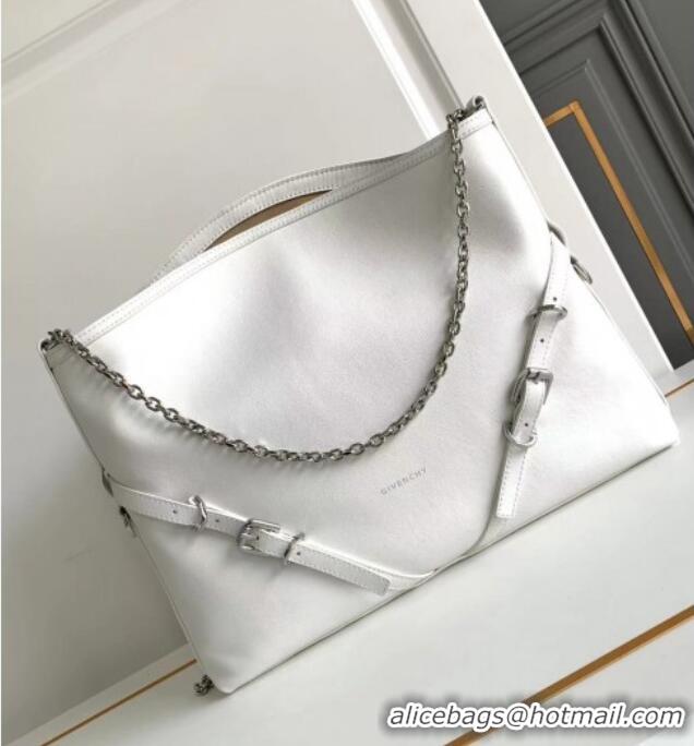 Spot Bulk Givenchy Medium Voyou Chain Bag in Tumbled Calfskin Leather 2503 White 2024