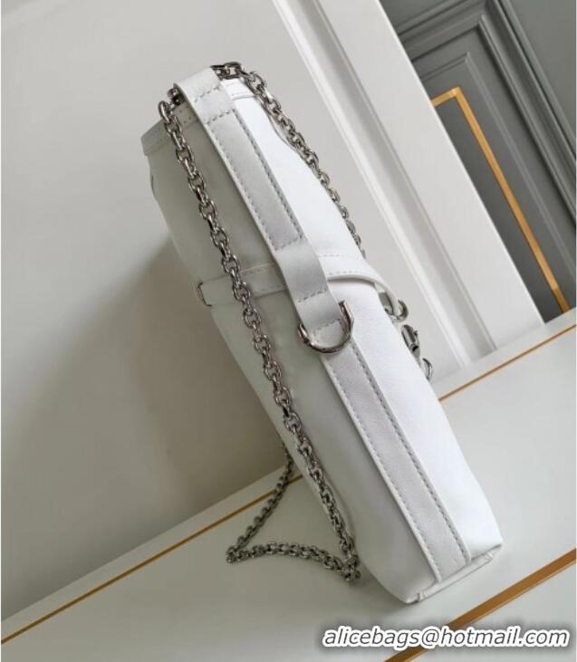 Spot Bulk Givenchy Medium Voyou Chain Bag in Tumbled Calfskin Leather 2503 White 2024