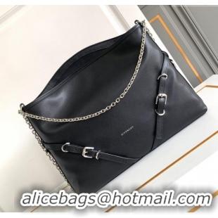 Best Grade Givenchy Medium Voyou Chain Bag in Tumbled Calfskin Leather 2503 Black/Silver 2024