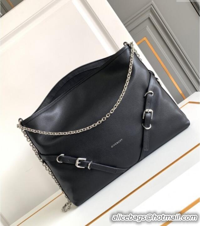 Best Grade Givenchy Medium Voyou Chain Bag in Tumbled Calfskin Leather 2503 Black/Silver 2024
