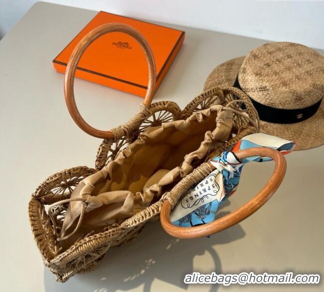 Grade Quality Hermes Straw Top Handle Bag 0723 Khaki 2025