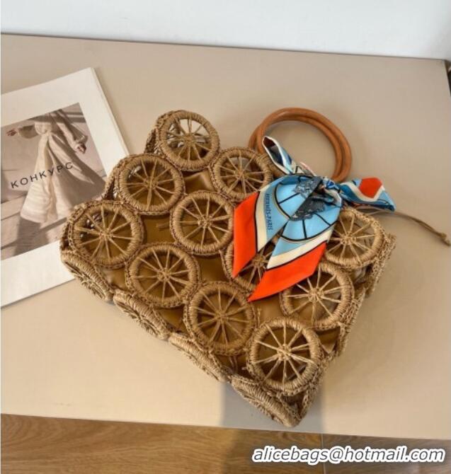 Grade Quality Hermes Straw Top Handle Bag 0723 Khaki 2025