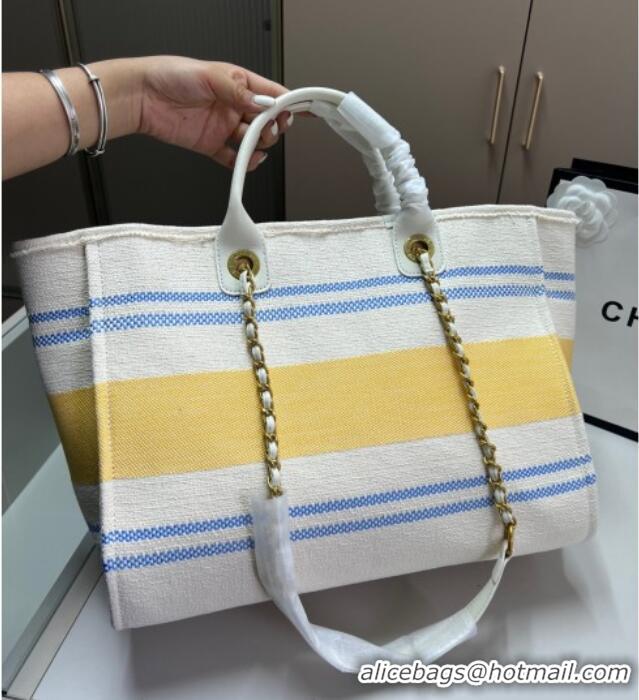 New Release Creation Chanel Deauville Large Shopping Bag 0723 Yellow 2025