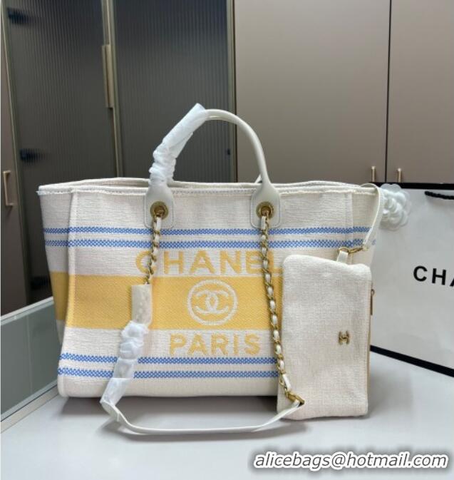 New Release Creation Chanel Deauville Large Shopping Bag 0723 Yellow 2025