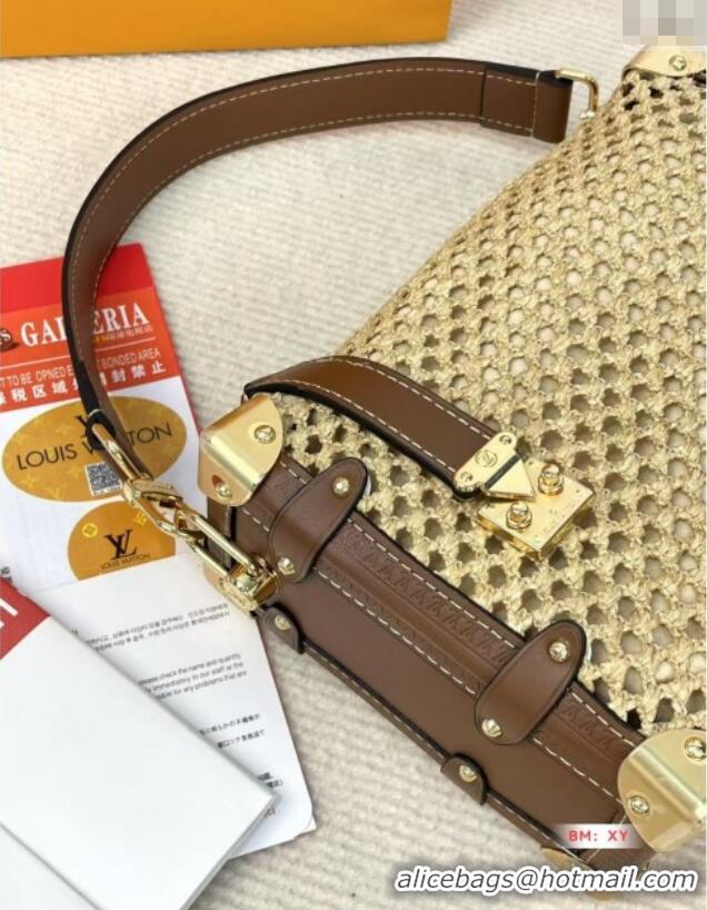 Spot Cheap Louis Vuitton Side Trunk MM Bag in Straw M14405 2025