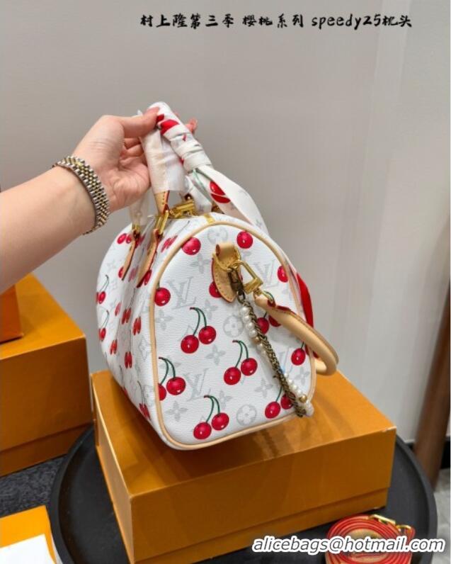 Well Crafted Louis Vuitton LV x TM Speedy Bandouliere 25 Bag in Monogram Cherry 0723 White 2025