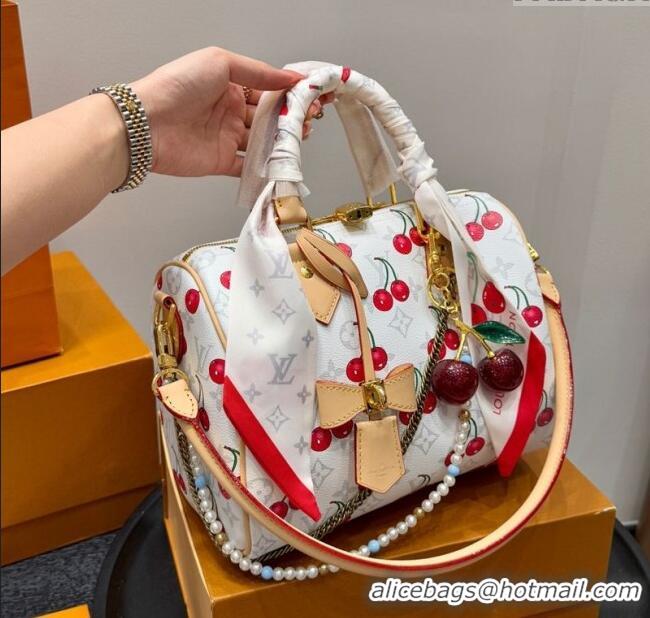 Well Crafted Louis Vuitton LV x TM Speedy Bandouliere 25 Bag in Monogram Cherry 0723 White 2025